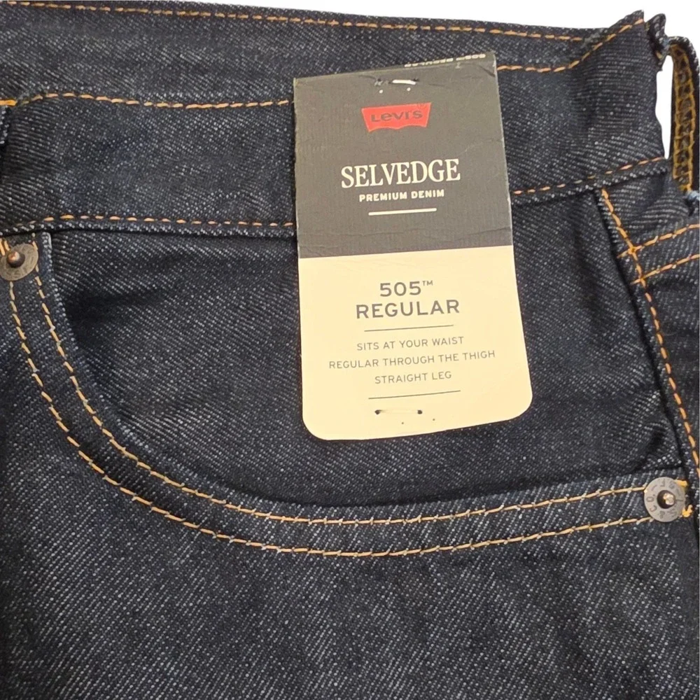 Levis Mens Premium 505 Regular Fit Jeans Dark Indigo Selvedge Denim 34x36